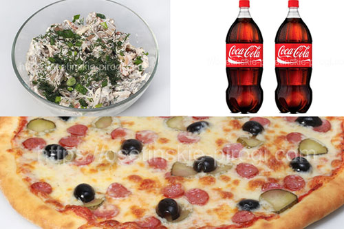 Набор "На четверых 1" дешевле на 15%:
1. Пицца Охотничья 1 шт.
2. Салат С грибами 4 шт.
3. Кока кола 2 шт.
Доставка +7(495)724-72-92 Набор "На четверых 1" дешевле на 15%