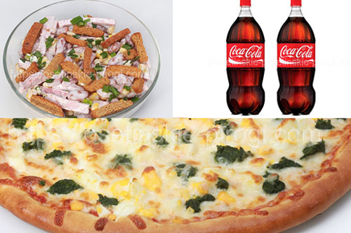 Набор "На четверых 7" дешевле на 15%:
1. Пицца Весна 1 шт.
2. Салат С ветчиной 4 шт.
3. Кока кола 2 шт.
Доставка +7(495)724-72-92 Набор "На четверых 7" дешевле на 15%